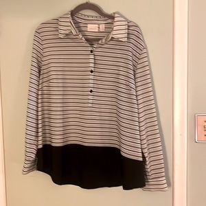 Chicos size 3 black and white strip shirt. Bottom portion solid black.